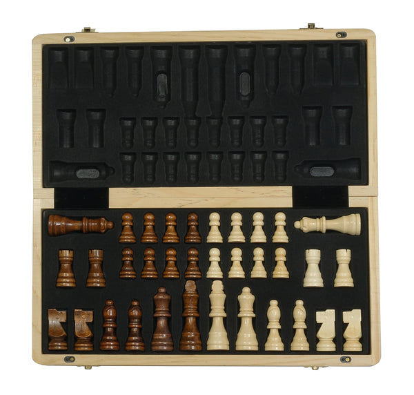 Deluxe Mahogany Foldable Wooden 15" Chess Set with Sturdy Well-Crafted Wooden Chess Pieces