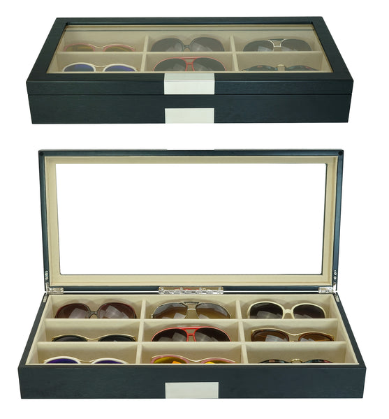 9 Piece Large Black Wood Eyeglass Sunglass One Level Glasses Display Case Storage Box