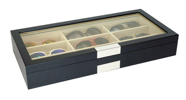 9 Piece Large Black Wood Eyeglass Sunglass One Level Glasses Display Case Storage Box