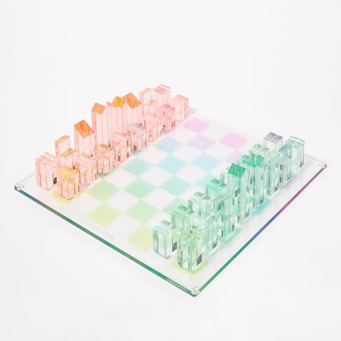 Sunnylife Lucite Chess and Checkers Set Aurora