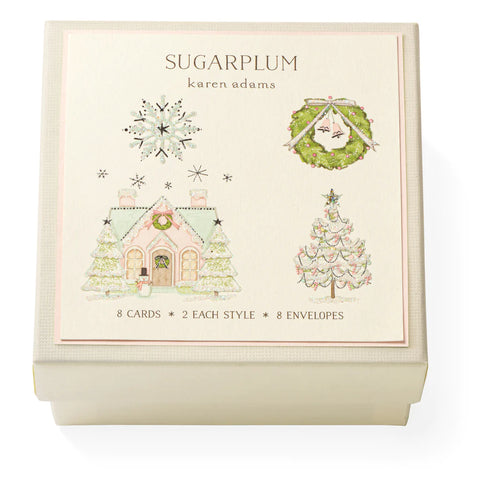 Karen Adams Sugarplum Gift Enclosure Box of 8 Assorted Christmas Cards with Vellum Envelopes