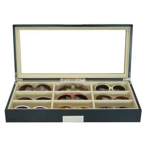 9 Piece Large Black Wood Eyeglass Sunglass One Level Glasses Display Case Storage Box