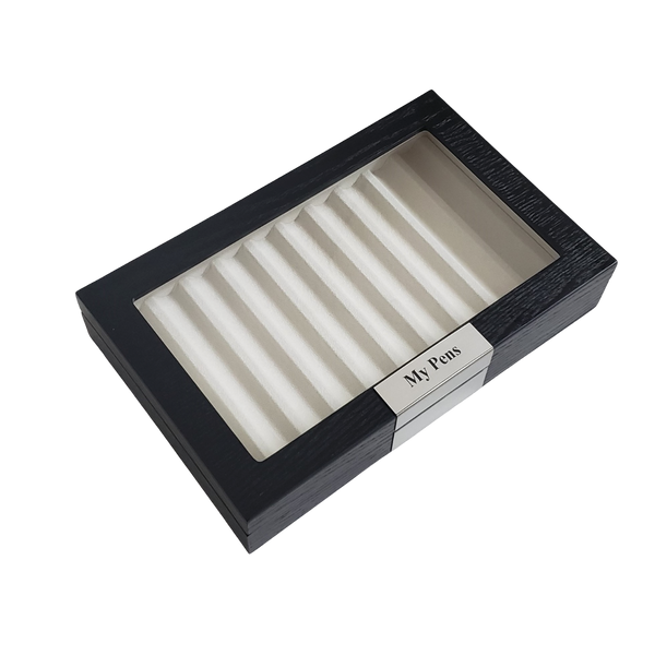 10 Piece Personalized Ebony Wood Fountain Pen Display Case Stainless Steel Accent