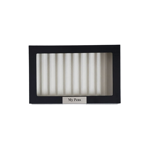 10 Piece Personalized Ebony Wood Fountain Pen Display Case Stainless Steel Accent