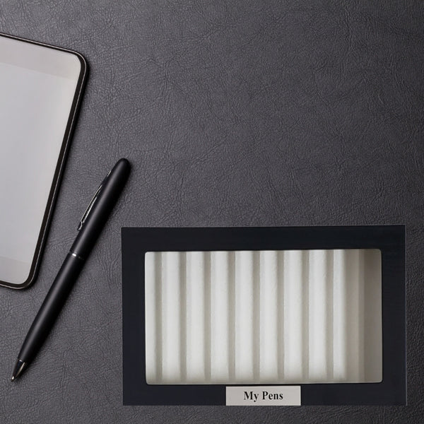 10 Piece Personalized Ebony Wood Fountain Pen Display Case Stainless Steel Accent