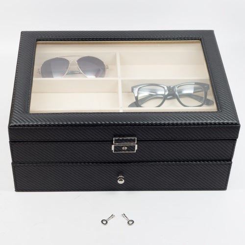 Personalized 12 Piece Large Black Carbon Fiber Sunglass Display Case Drawer Storage Box