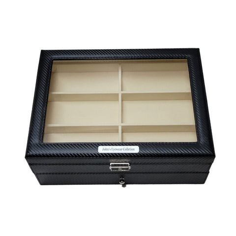 Personalized 12 Piece Large Black Carbon Fiber Sunglass Display Case Drawer Storage Box