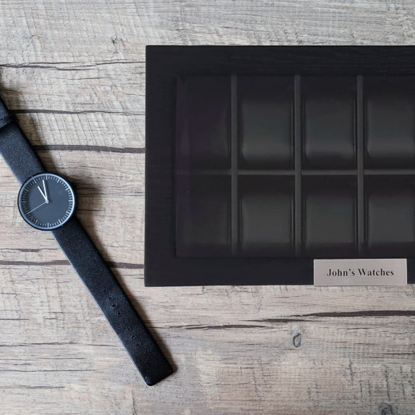 Personalized 12 Piece Black Wood Watch Box & Storage Case Stainless Steel Accent