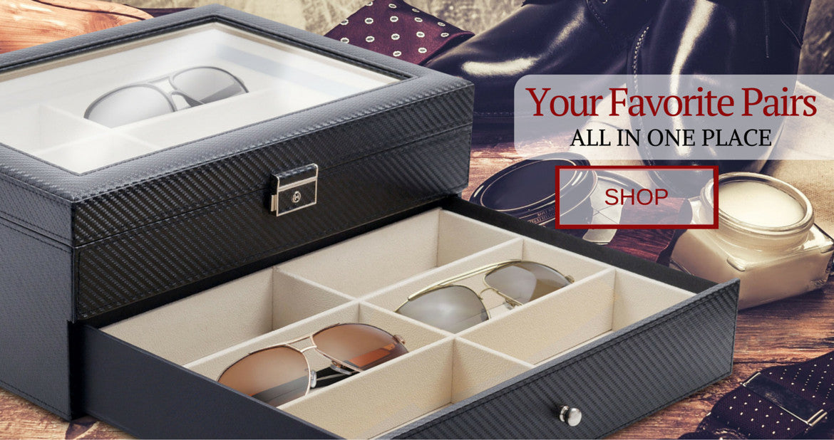 12 Piece Extra Large Black Carbon Fiber Eyeglass Display Case with Dra