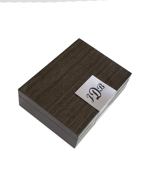 Personalized Grey Ginko Lacquered Wood Watch Cufflink Case & Ring Storage Organizer Men's Jewelry Box