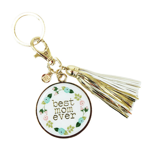 Mary Square Floral Key Chain W/Tassel - Best Mom