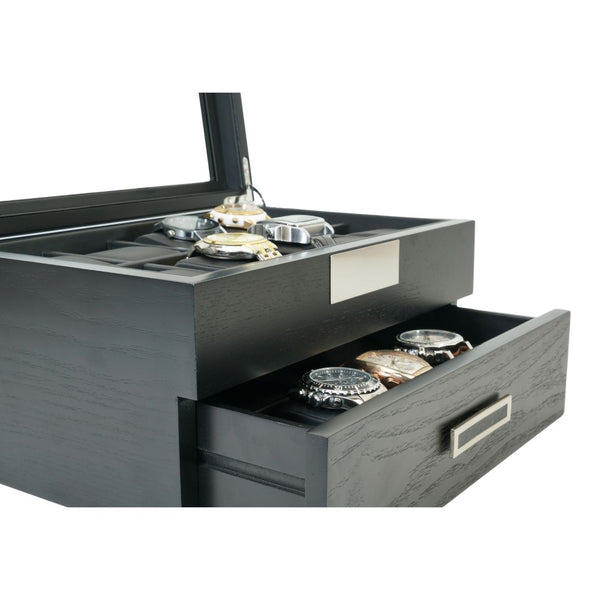 20 Piece Personalized Black Wood Watch Display Case Extra Height Drawer Storage Organizer Box
