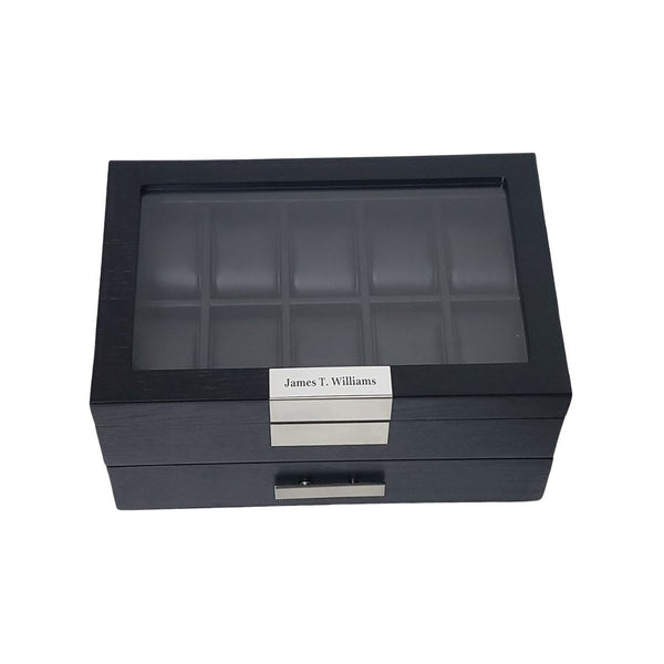 20 Piece Personalized Black Wood Watch Display Case Extra Height Drawer Storage Organizer Box