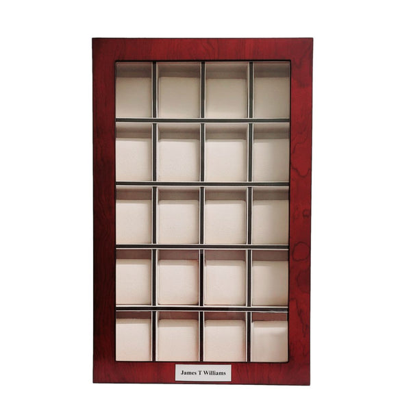 Personalized 20 Slot Cherry Wood Watch Display Wall Hanging Case and Storage Organizer Box and Stand for Oversized Watches