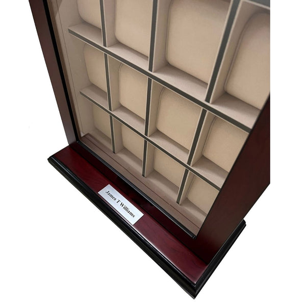 Personalized 20 Slot Cherry Wood Watch Display Wall Hanging Case and Storage Organizer Box and Stand for Oversized Watches