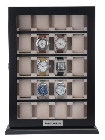 Personalized 20 Slot Black Wood Watch Display Wall Hanging Case and Storage Organizer Box and Stand for Oversized Watches