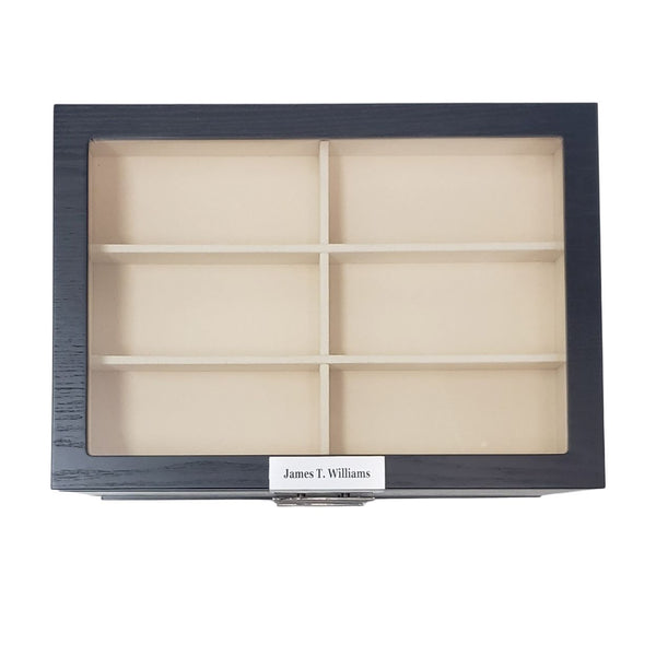 Personalized 24 Piece Large Black Wood Sunglass Display Case Drawer Storage Box