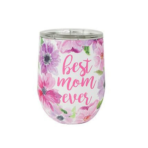 Mary Square Stemless Wine Glass with Lid - "Best Mom Ever"