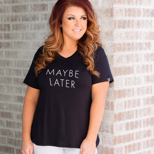 Mary Square Black Ultra Soft T-Shirt V-Neck Short Sleeve Tee - Maybe Later