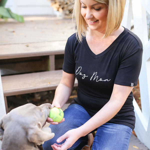 Mary Square Black Ultra Soft T-Shirt V-Neck Short Sleeve Tee - Dog Mom