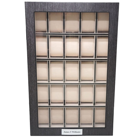 Personalized 25 Slot Ginko Grey Wood Watch Display Case and Storage Organizer Box