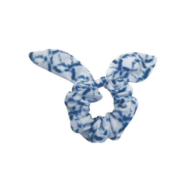 Mary Square Tie Scrunchie Boho - Set of 4 Tie Dye Tie Scrunchies Hairwraps - Various Tie Dye Patterns of Blue