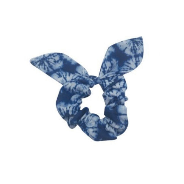 Mary Square Tie Scrunchie Boho - Set of 4 Tie Dye Tie Scrunchies Hairwraps - Various Tie Dye Patterns of Blue