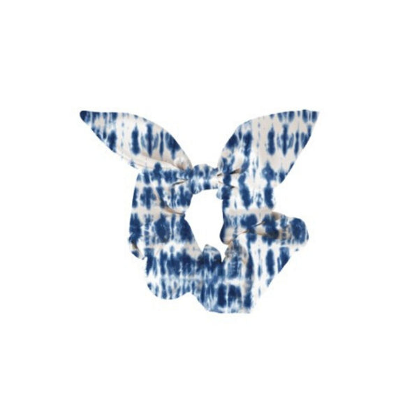 Mary Square Tie Scrunchie Boho - Set of 4 Tie Dye Tie Scrunchies Hairwraps - Various Tie Dye Patterns of Blue