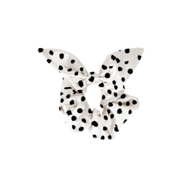 Mary Square Tie Scrunchie Boho - Set of 4 Animal Print Tie Scrunchies Hairwraps - Leopard Cheetah Patterns of Back Grey and White