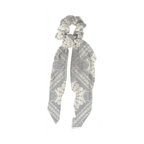 Mary Square Scarf Scrunchie Boho - Set of 4 Bandana Print Scrunchies Scarf Hairwraps - Black, Grey, White, Blue