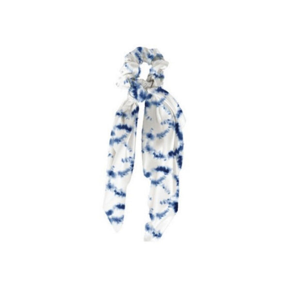 Mary Square Scarf Scrunchie Boho - Set of 4 Tie Dye Print Scrunchies Scarf Hairwraps - Various Tie Dye Patterns of Blue