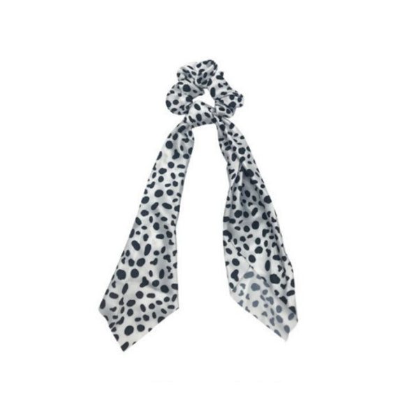 Mary Square Scarf Scrunchie Boho - Set of 4 Animal Print Scrunchies Scarf Hairwraps - Leopard Cheetah Patterns of Back Grey and White