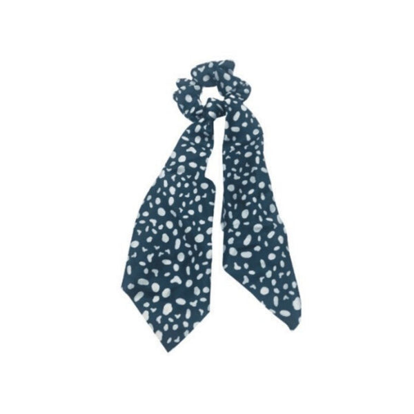 Mary Square Scarf Scrunchie Boho - Set of 4 Animal Print Scrunchies Scarf Hairwraps - Leopard Cheetah Patterns of Back Grey and White