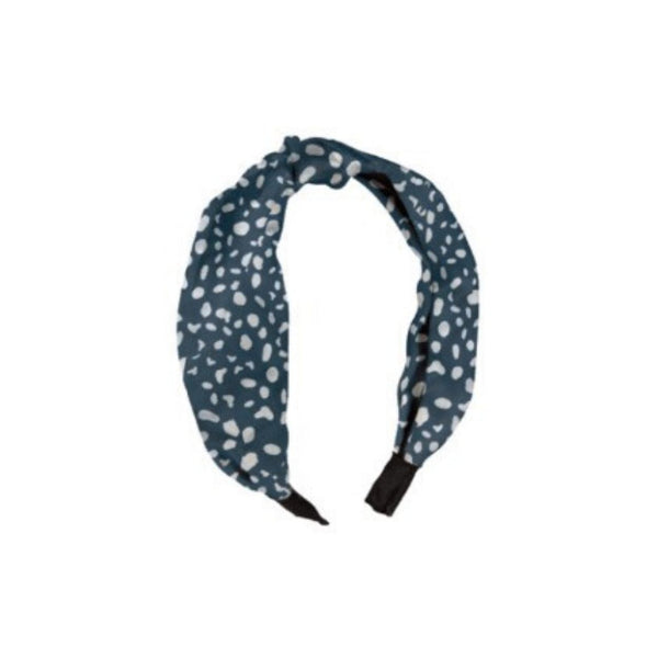Mary Square Top Knot Hair Band Wide Boho Headband for Women and Girls - Set of 4 Animal Print - Leopard Cheetah Patterns of Back, Navy Grey and White
