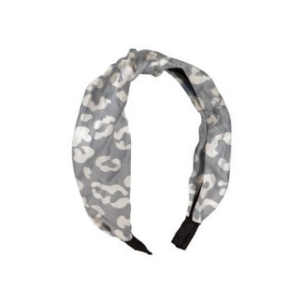 Mary Square Top Knot Hair Band Wide Boho Headband for Women and Girls - Set of 4 Animal Print - Leopard Cheetah Patterns of Back, Navy Grey and White