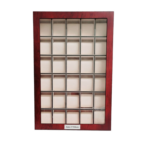 Personalized 30 Slot Cherry Wood Watch Display Wall Hanging Case and Storage Organizer Box and Stand for Oversized Watches