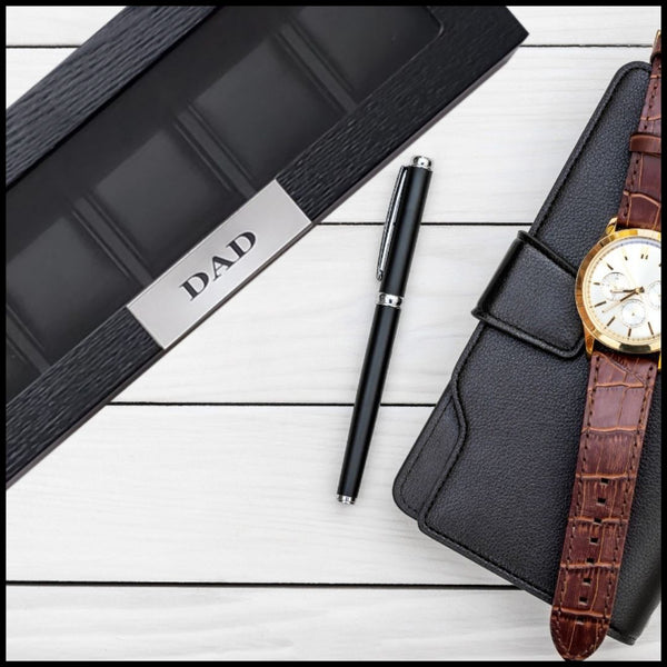 5 Piece Black Wood Watch Display Case Storage Organizer Box with Stainless Steel Accents