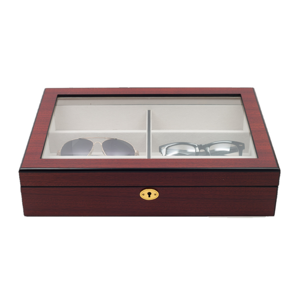 Personalized 6 Piece Large Cherry Wood Sunglass Display Case Storage Box