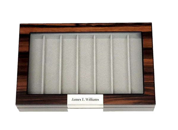 Personalized Walnut Wood Watch Band Storage Display Case with Glass Top and Stainless Steel Accents
