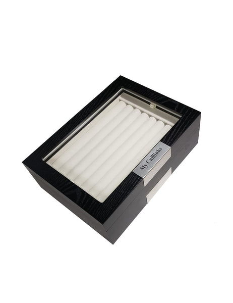 Ebony Wood Personalized  72 Cufflink Case & Ring Storage Organizer Stainless Engravable Jewelry Box