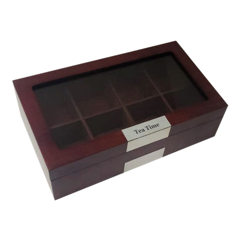 8 Piece Personalized Cherry Wood Tea Box Storage Organizer Chest Box Gourmet Tea Glass Top Display