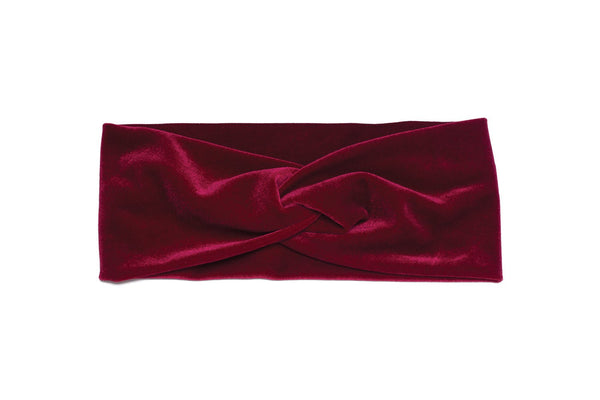 Banded Twist Knot Velvet Headwrap Red Claret Boho Winter Headband