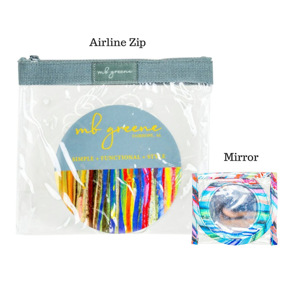 MB Greene 2 Piece Matching Mirror and Grey Airline Zip TSA Compliant Travel Bag Toiletry Organizer