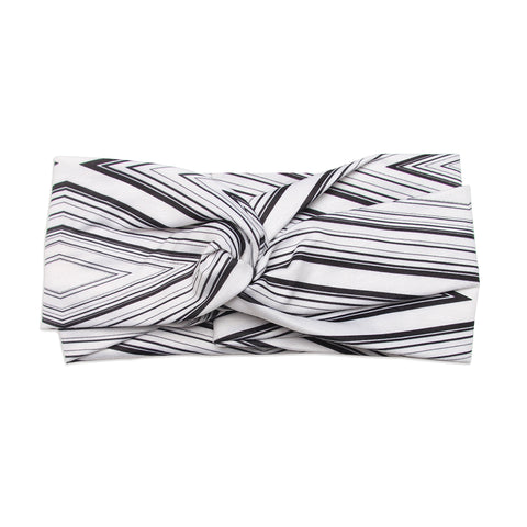 Banded Baby Twist Knot Black and White Diamond Stripe Boho Headband