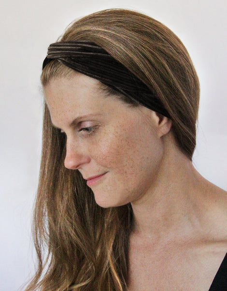 Banded Velvet Twist Knot Headwrap Black Boho Headband