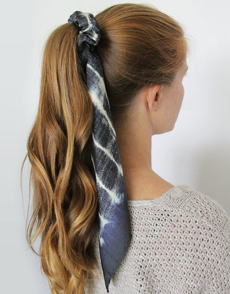 Banded Blue Shibori Scrunchy Removable Boho Bandana