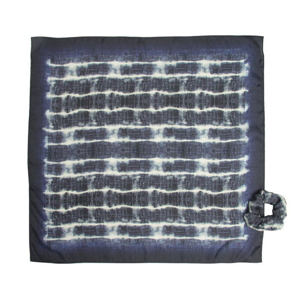 Banded Blue Shibori Scrunchy Removable Boho Bandana