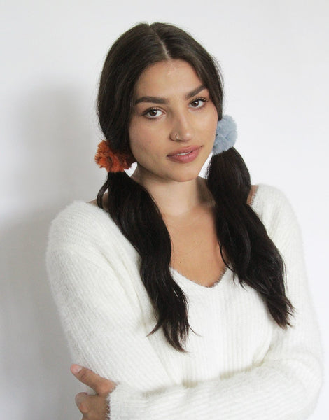 Banded Fur Scrunchies Set of 4 - Orange, Blue, Pink, Black