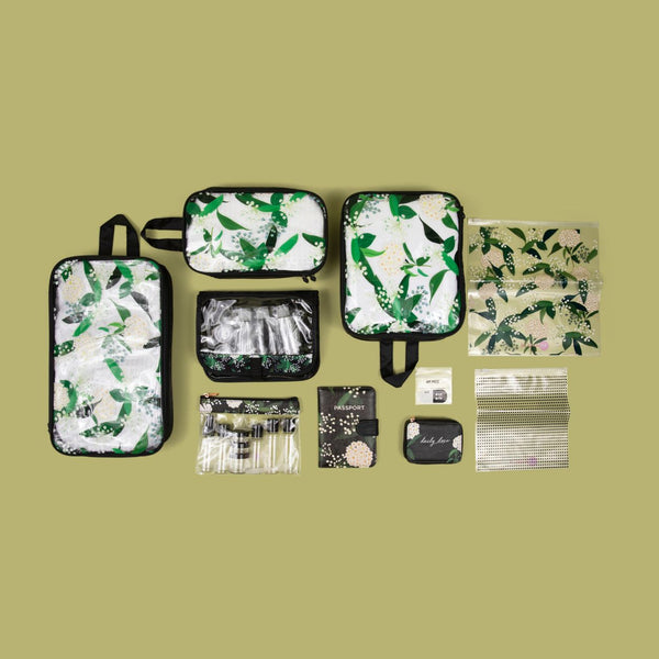 Miamica TSA Compliant Carry On Case Assorted Bottles-  Black Floral