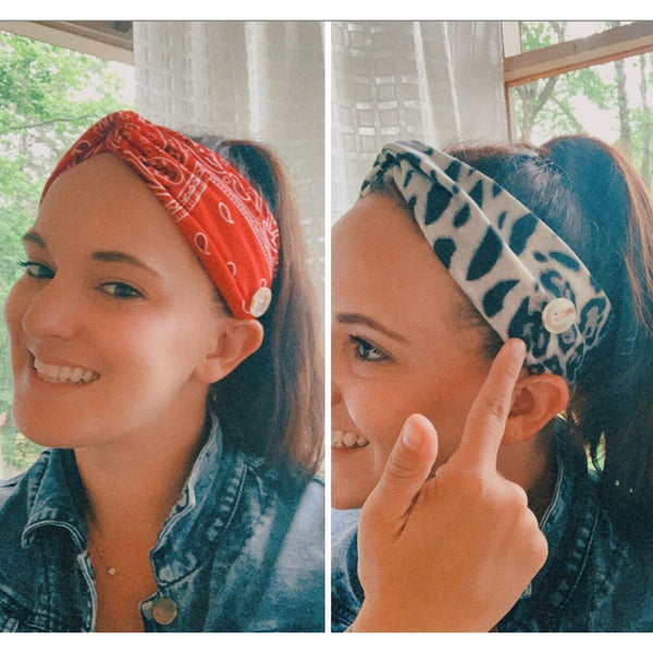 Headbands of Hope Protective Ear Button Headbands for Face Masks - Black Paisley